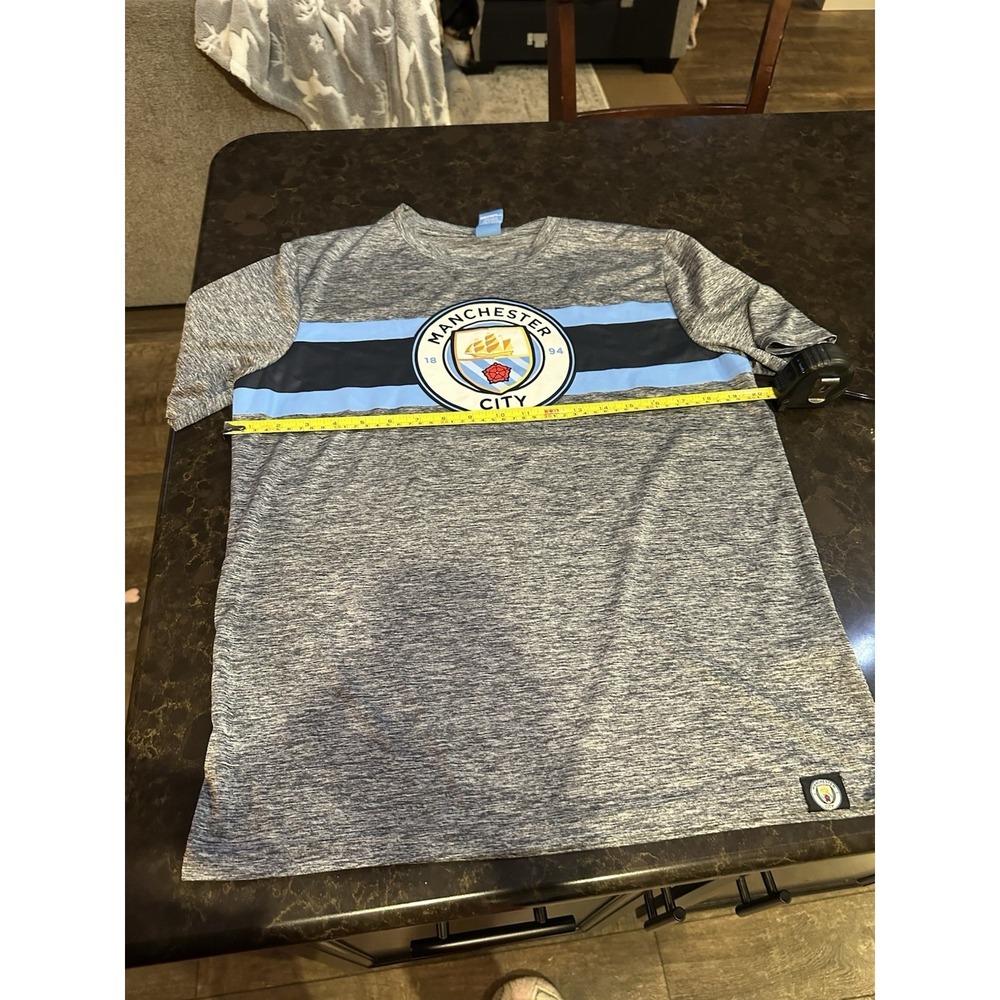 Manchester City FC Mens T-Shirt Medium Grey Heather Blue Stripe Soccer Official